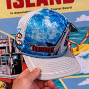 CLEARWATER THRESHERS JAWS UNIVERSAL STUDIOS TRUCKER MESH ELITE SERIES A-FRAME NEW ERA FITTED CAP