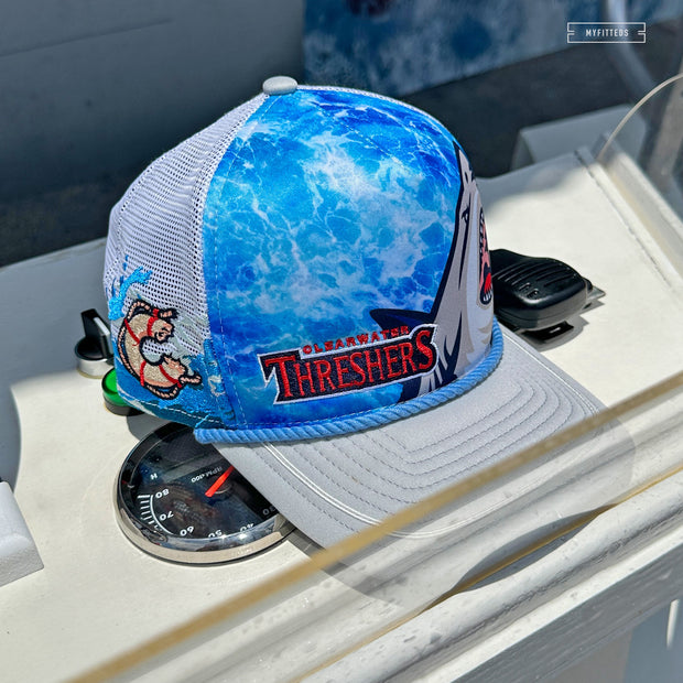 CLEARWATER THRESHERS JAWS UNIVERSAL STUDIOS TRUCKER MESH ELITE SERIES A-FRAME NEW ERA FITTED CAP