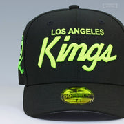 LOS ANGELES KINGS CROSS HOCKEY STICKS AND MASK AIR MAX 95 OG NEON YELLOW NEW ERA FITTED CAP