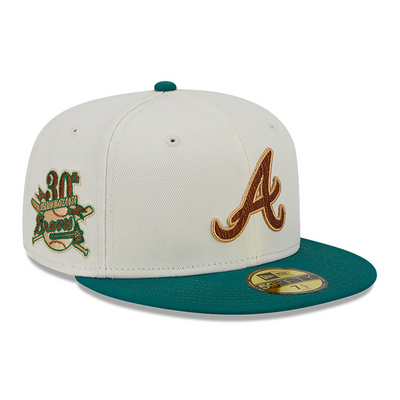 ATLANTA BRAVES 30TH ANNIVERSARY CAMPER'S PARADISE WOOD GRAIN NEW ERA FITTED CAP