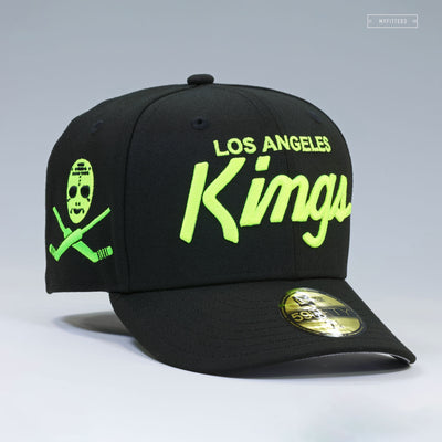 LOS ANGELES KINGS CROSS HOCKEY STICKS AND MASK AIR MAX 95 OG NEON YELLOW NEW ERA FITTED CAP