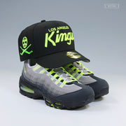 LOS ANGELES KINGS CROSS HOCKEY STICKS AND MASK AIR MAX 95 OG NEON YELLOW NEW ERA FITTED CAP