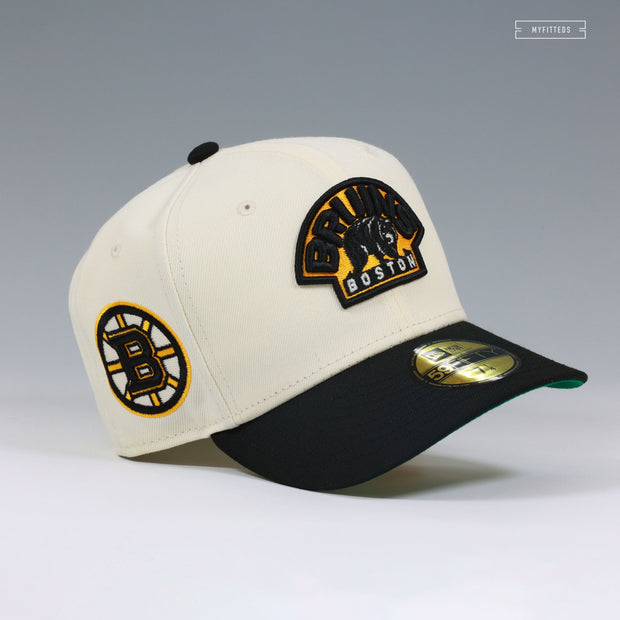 BOSTON BRUINS NHL OFF WHITE JET BLACK PRIMARY NEW ERA FITTED CAP