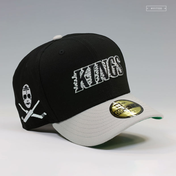 LOS ANGELES KINGS HOCKEY MASK AND CROSSED HOCKEY STICKS WORDMARK NEW ERA FITTED CAP