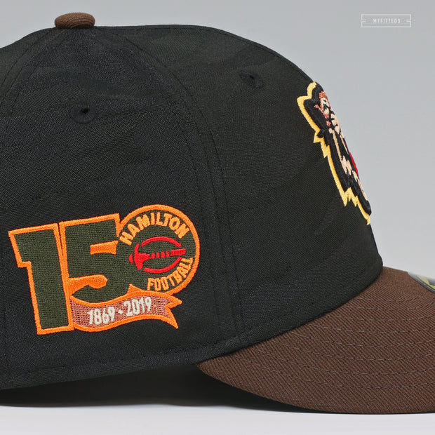 HAMILTON TIGERS 150TH ANNIVERSARY BLACK AND MAHOGANY NEW ERA FITTED CAP